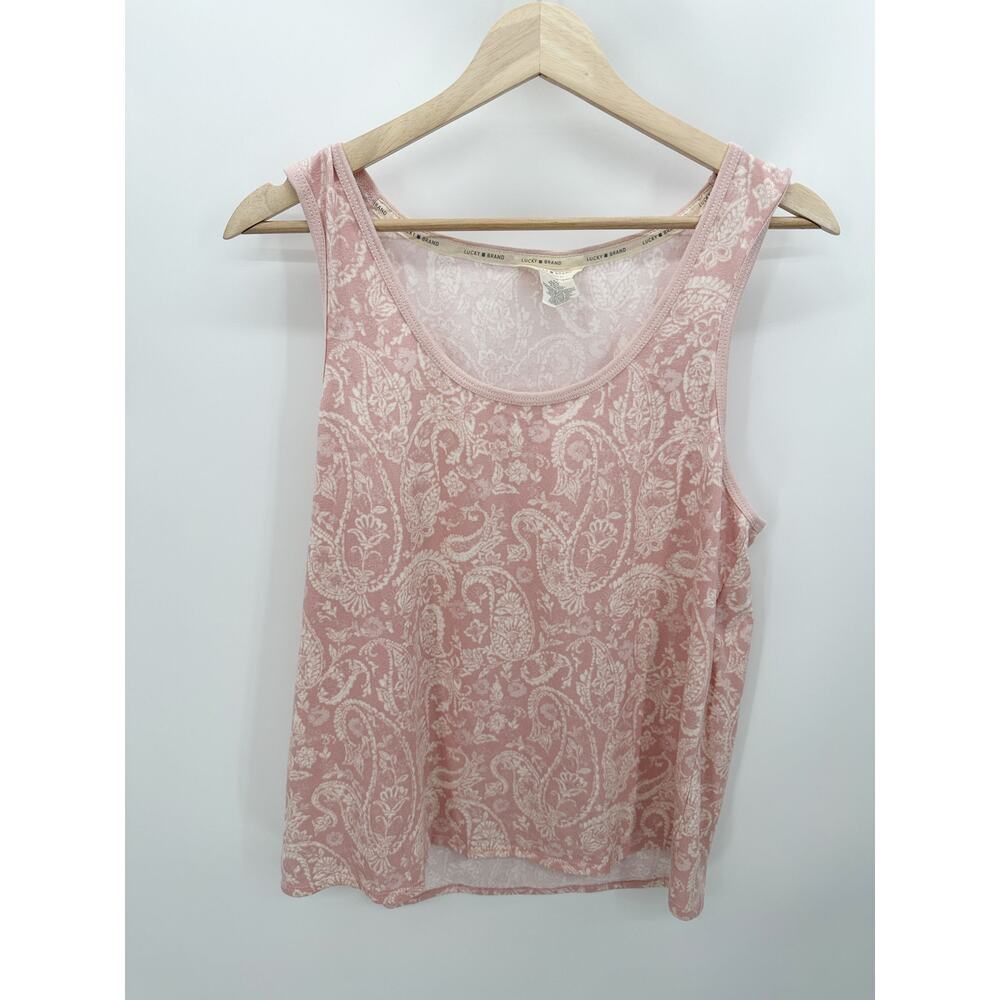 Lucky Brand Pajamas Women XL Pink Cream Paisley Print Tank Top Drawstring Pants‎